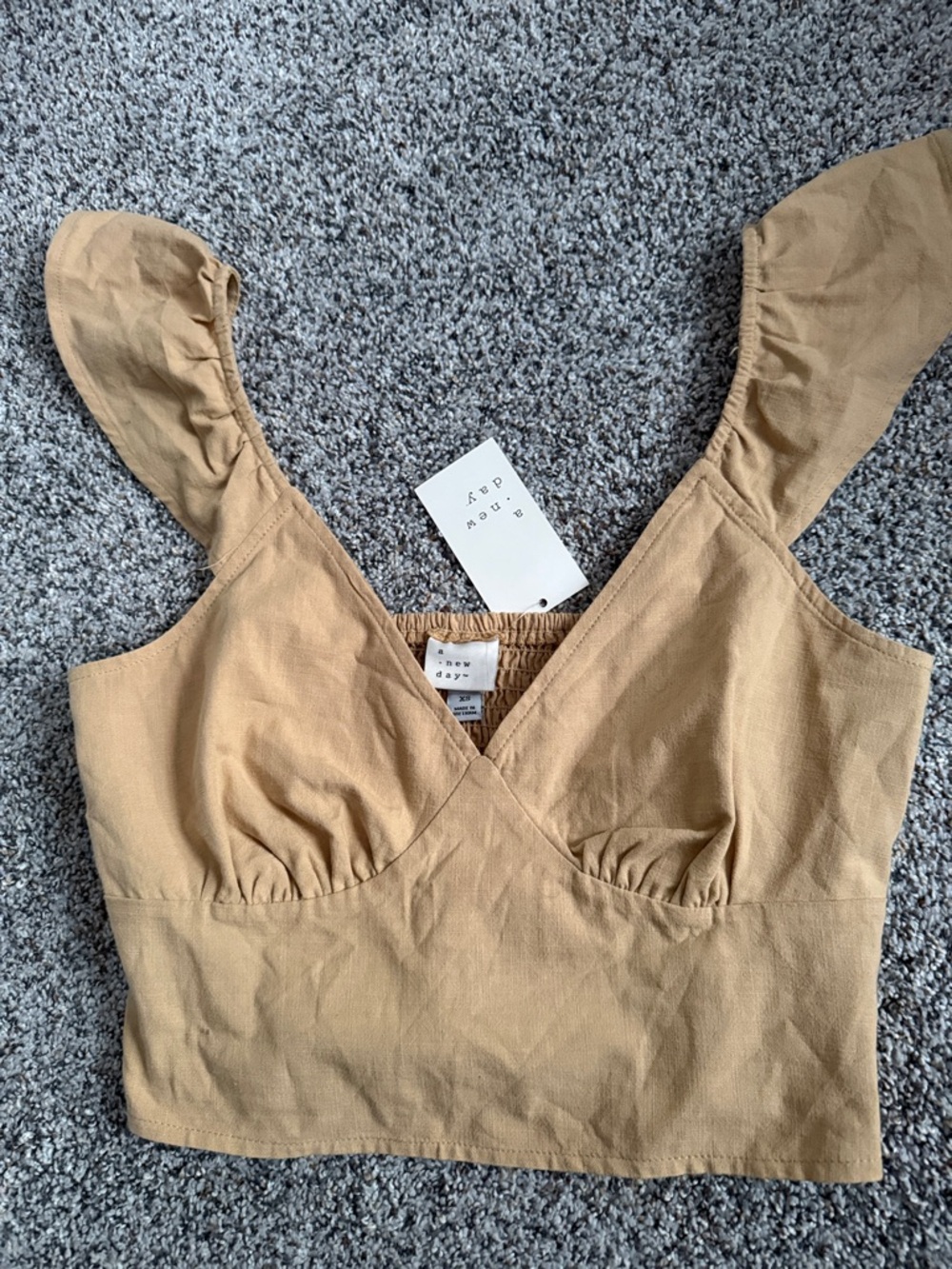 A new day NWT Tan Ruched Bust Cropped V-Neck Cami